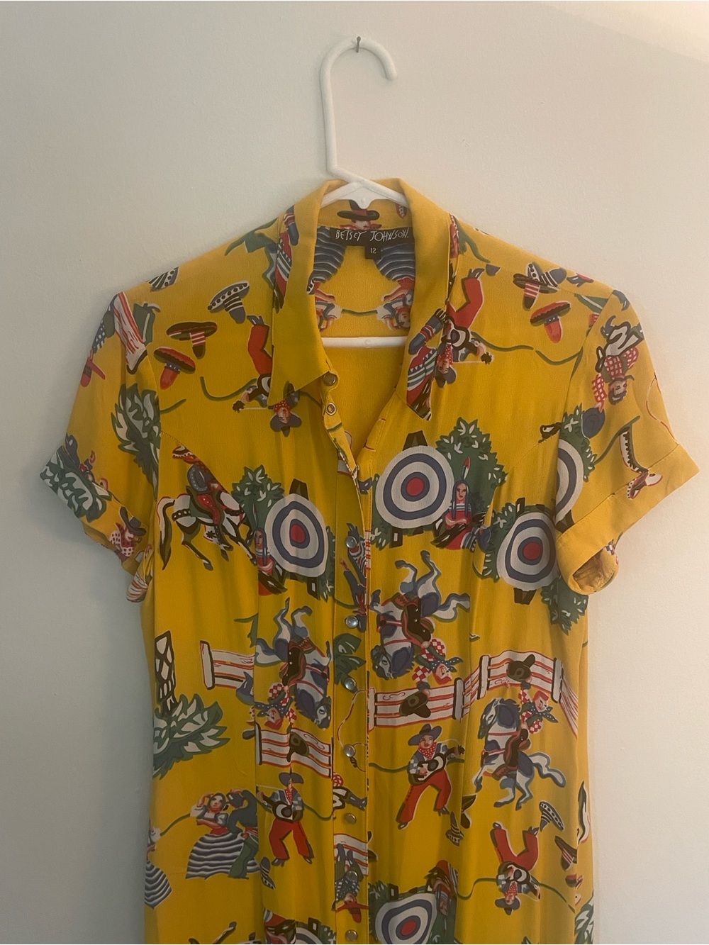 Betsey Johnson Yellow Graphic Print Button-Front Maxi Dress - Picture 3 of 15